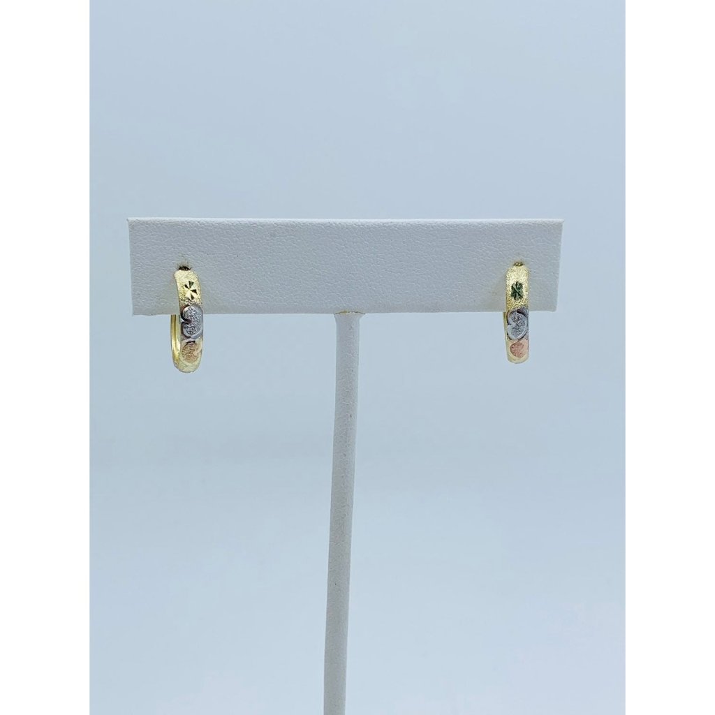 Real 10k Multi-Tone Gold Hoop Earrings 16mm Heart